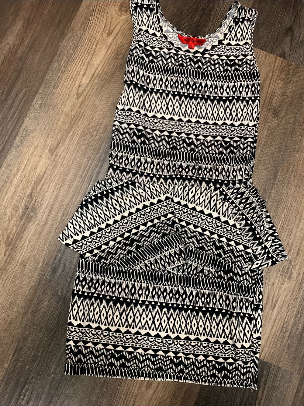 Hot Kiss Black & White Geometric Peplum Dress